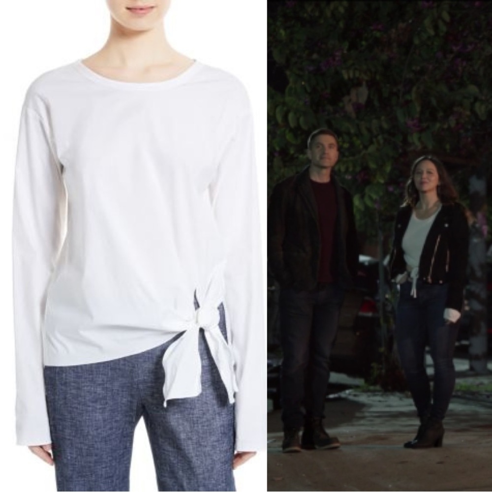 Theory White Tie Front Long Sleeve Top Size Small ASO Lucy Chen in “The Rookie”